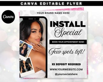 Install Special Flyer, Hair Stylist Booking Flyer, Editable Canva Template