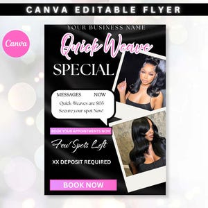 Hair Stylist Quick Weave Flyer Template, Salon Special Flyer, Install Promo Flyer, Lash Hair Beauty Flyer, Canva Editable Design