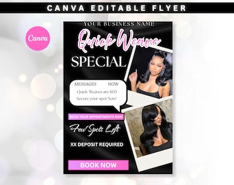 Hair Stylist Quick Weave Flyer Template, Salon Special Flyer, Install Promo Flyer, Lash Hair Beauty Flyer, Canva Editable Design