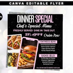 Dinner Sale Flyer Template, Sunday Special Menu Flyer, Editable Canva Design, Restaurant Promotion, Social Media Post, Instant Download