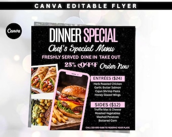 Dinner Sale Flyer Template, Sunday Special Menu Flyer, Editable Canva Design, Restaurant Promotion, Social Media Post, Instant Download