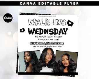 Walk-Ins Wednesday Flyer: Hair Salon, Makeup, Lashes (Digital Download)