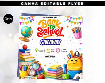 Back to School Flyer Template, School Supplies Giveaway Flyer, Backpack Drive Flyer, School Event Flyer, Editable Canva Template