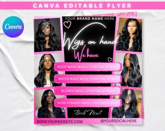 Wig flyer, Hair flyer, Ready to Wear Wig Flyer, Wig sale flyer, Wig special, Hairstylist Wig Install flyer, Wig Restocked Social media flyer