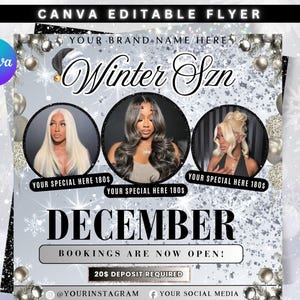 December Bookings, December Booking Flyer, Christmas Booking Flyer, December Hair, Appointment Available Braid Lash Nail Wig December Flyer