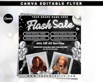 Flash Sale Editable Canva Flyer| Lash Tech, Nail Tech, Salon Owner, Esthetician, Makeup Artist, Hair Promo, Boutique Sale Promo Flyer