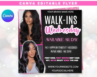 Walk-Ins Wednesday Flyer: Hair Salon, Makeup, Lashes (Digital Download)