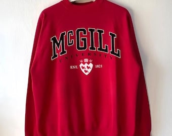 Sudadera vintage de cuello redondo de la Universidad McGill de los años 90, suéter de la Universidad McGill, sudadera con capucha de la Universidad McGill, camisa de la Universidad McGill