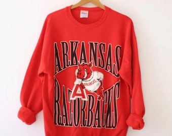 Sudadera vintage de los 90 de los Arkansas Razorbacks, sudadera de los Arkansas Razorbacks Hogs de la Universidad de Arkansas, camiseta de los Arkansas Razorbacks de la NCAA, sudadera de cuello redondo de Arkansas