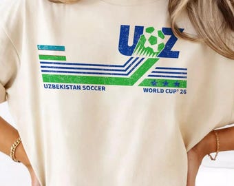 Uzbekistan fotbollsvärld Vintage komfortfärger t-shirt, Uzbekistan fotbollströja