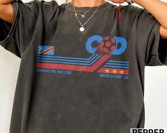 Kongo DR Fotbollsvärlden Vintage Komfortfärger T-shirt, Kongo DR Fotboll T-shirt