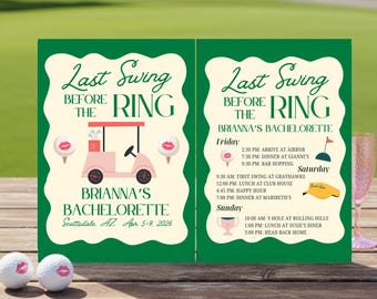 Golf Bachelorette Itinerary and Invitation Template | Last Swing Before the Ring Theme  (Canva Digital Download)