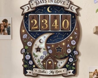 Rastreador personalizado "Días de Amor" / Regalo celestial de aniversario de madera en capas 3D para San Valentín