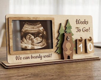 Calendario de cuenta regresiva de madera para bebés, marco de ultrasonido, regalo de embarazo