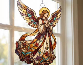 Atrapasueños de ángel con efecto vitral, colgante de ventana de acrílico, regalo conmemorativo