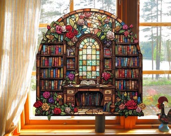 Library Suncatcher, Stained Glass Effect Acrylic Window Hanging
