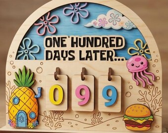 Letrero de madera divertido de 100 días de clases con temática oceánica para el aula.