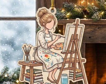 Adorno navideño de artista personalizado, de madera o acrílico, regalo de pintor personalizado