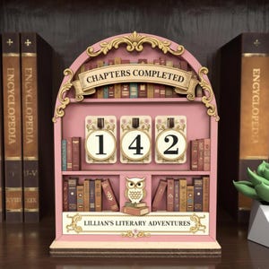 Contador de lectura de madera personalizado, ideal para estanterías.