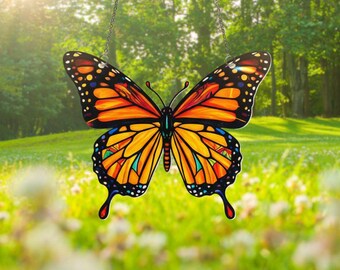 Atrapasol de mariposa monarca, arte acrílico para ventanas, decoración de jardín