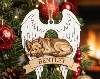 Adorno personalizado de pastor alemán con alas de ángel, regalo conmemorativo para mascotas