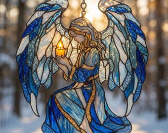 Atrapasol de ángel azul, efecto vitral, regalo conmemorativo