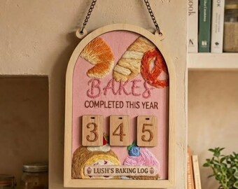 Registro de repostería de madera personalizado: registro de repostería completada este año / Decoración de cocina, regalo para panaderos
