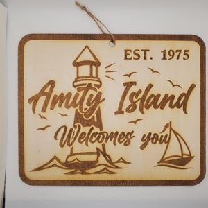 Jaws Amity Island Wood Sign