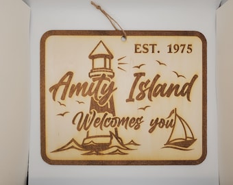 Jaws Amity Island Wood Sign