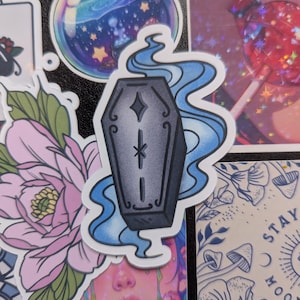 Coffin Sticker - High Quality Paper - Perfect for journals, notebooks, and whimsical crafts.