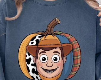 Comfort Colors Disney Halloween Woody Pumpkin Sweatshirt, Toy Story Disney Trip Shirt, Cute Toy Story Character Tee, Disney Fall Kids Shirt
