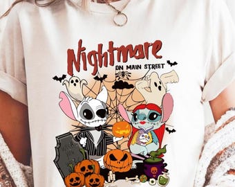 Comfort Colors Disney Halloween Stitch and Angel Trip Shirt, Nightmare On Main Street Tee, Spooky Ghost Stitch Top, Magical Disney Vacation