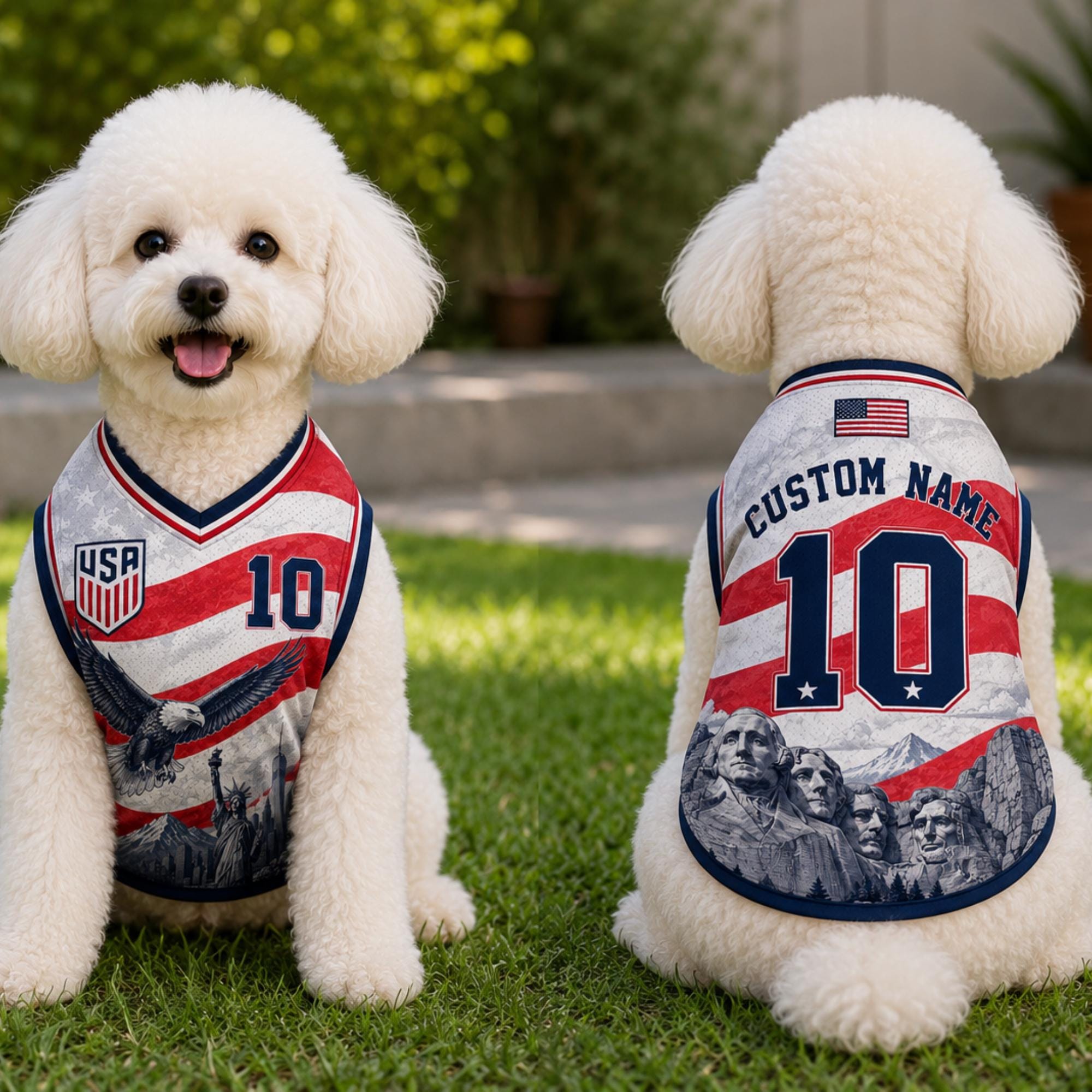 Discover Personalized USA Pet Soccer Jersey, Custom Dog Cat Football Shirt, Name Number Puppy Outfit