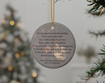 Adorno navideño de cerámica con poesía de la Natividad de G. K. Chesterton