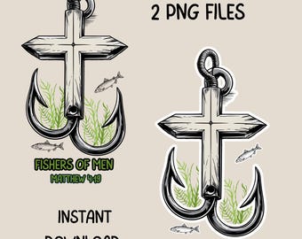 Fishers of Men PNG: Christian Fishing Cross Design (Digital Download)