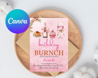 Birthday Brunch Invitation: Editable Canva Template (5x7 inch Digital Download)