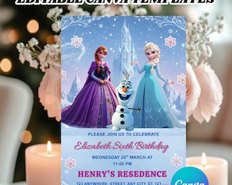 Frozen elke leeftijd verjaardagsuitnodiging Frozen uitnodiging prinses Elsa Anna feestuitnodiging meisje Frozen verjaardagsuitnodiging thema BEWERKBAAR digitaal