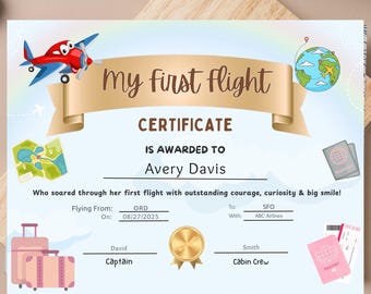 Editable First Flight Certificate Keepsake (Canva Template)