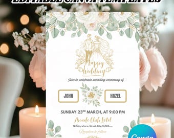Elegante Blumenhochzeits-Einladungs-Reihe druckbare Hochzeitseinladung boho Blumenhochzeits-Einladungsschablone CANVA Wildblumen-Einladung,