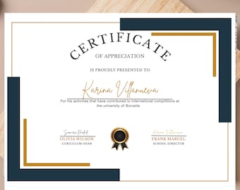 Modèle modifiable de certificat d'appréciation : Elegant Recognition Award (Document PDF)