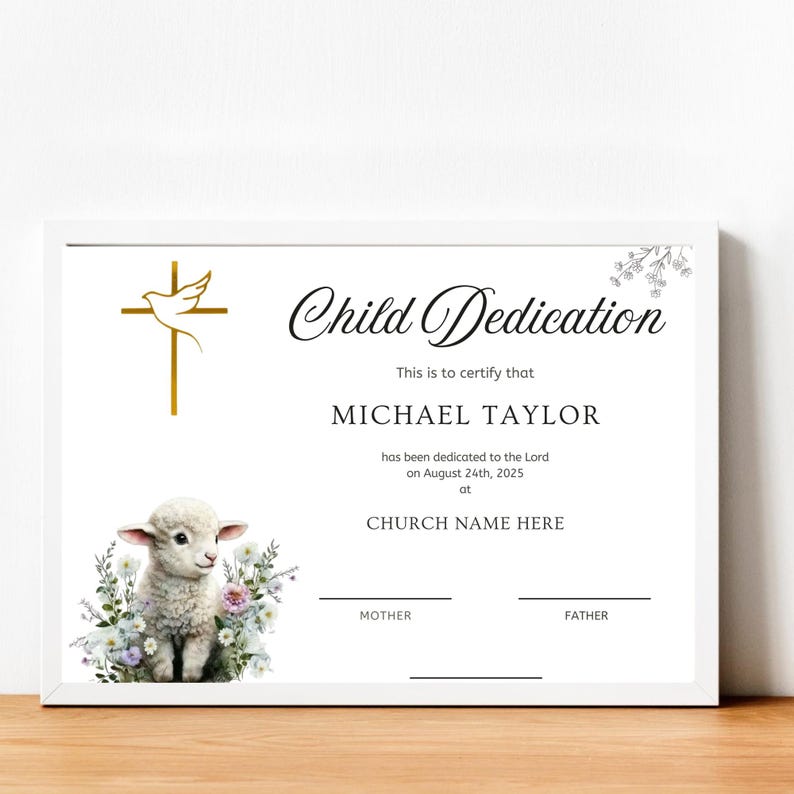 Editable Baby Dedication Certificate Template: Printable Keepsake ...