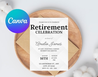 Editable Retirement Party Invitation Template, Printable Minimalist Retirement Invite, Teacher Retirement Corporate Retirement Invite