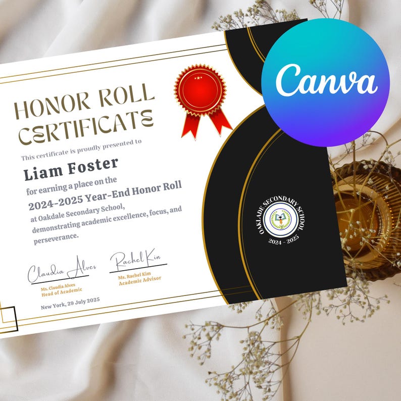 Editable Year-end Honor Roll Certificate Template, Formal Academic ...