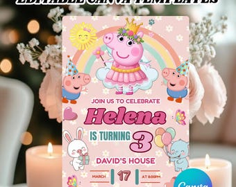 Personalized Peppa Pig Birthday Invitation: Editable Digital Template (5x7 Canva), Editable invitation templates, Instant download