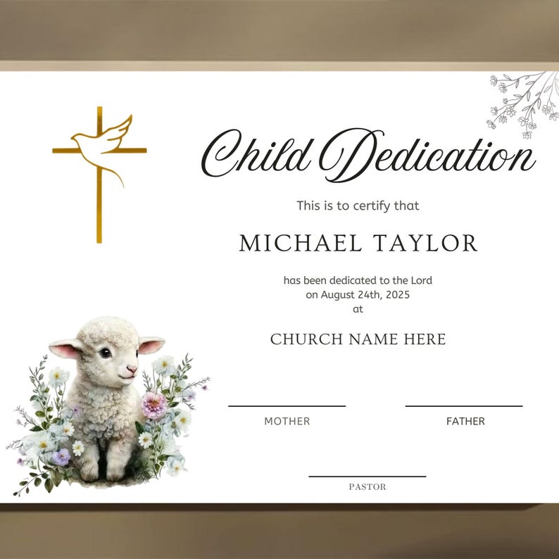 Editable Baby Dedication Certificate Template: Printable Keepsake ...