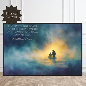 Christian Wall Art Jesus Walking on Water Scripture Print Matthew 14:29 Bible Verse Religious Home Decor Faith Based Inspirational Canvas