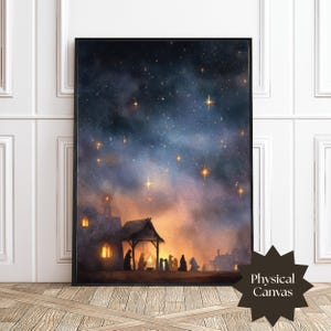 Arte de pared cristiano en lienzo, escena de la Natividad, estrella de Belén, Sagrada Familia, acuarela, Navidad, bíblico, basado en la fe, religioso, decoración para el hogar.