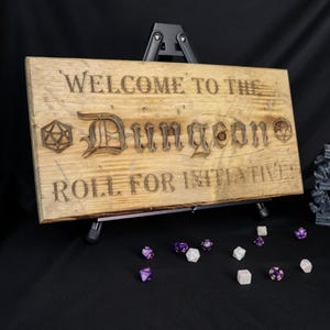 Fantasy Gamer Home Decor | Handmade Welcome Sign | Roll for Initiative Sign for DnD Lovers | RPG Game Room Decor | Mid Tone