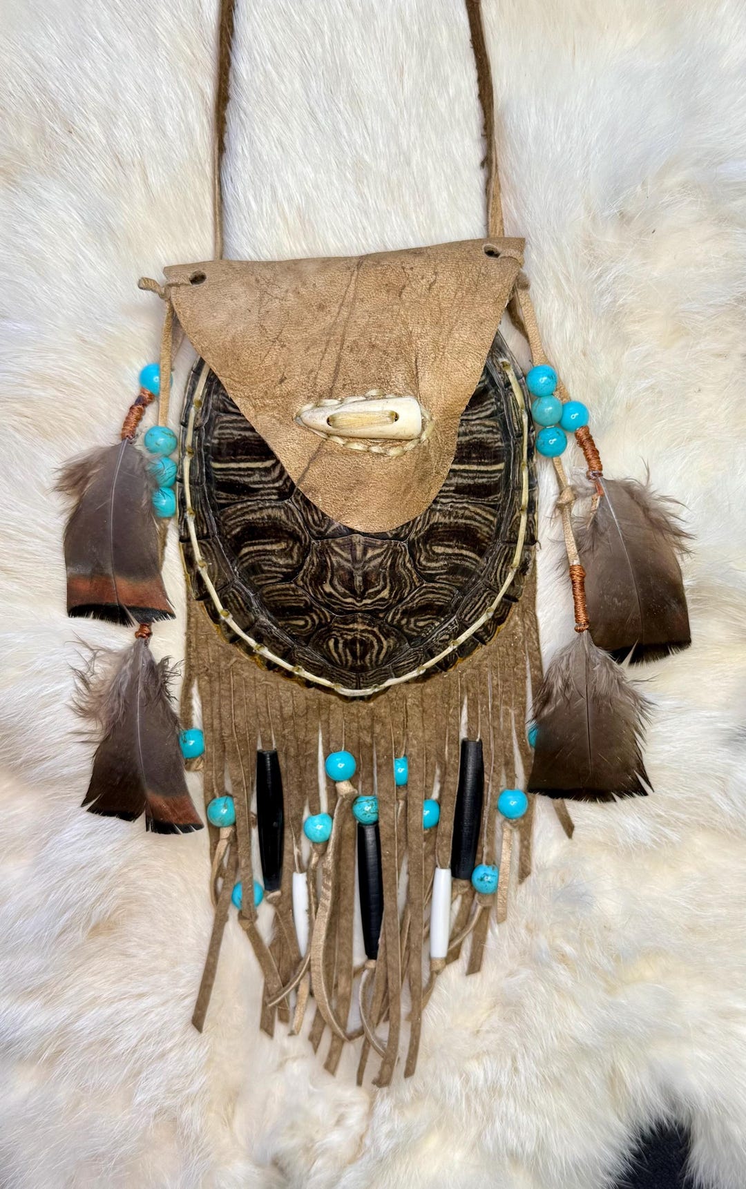 Primitive Pouch Turtle Shell Medicine Pouch – Hand-tanned Deer Hide Bag With Turquoise ...