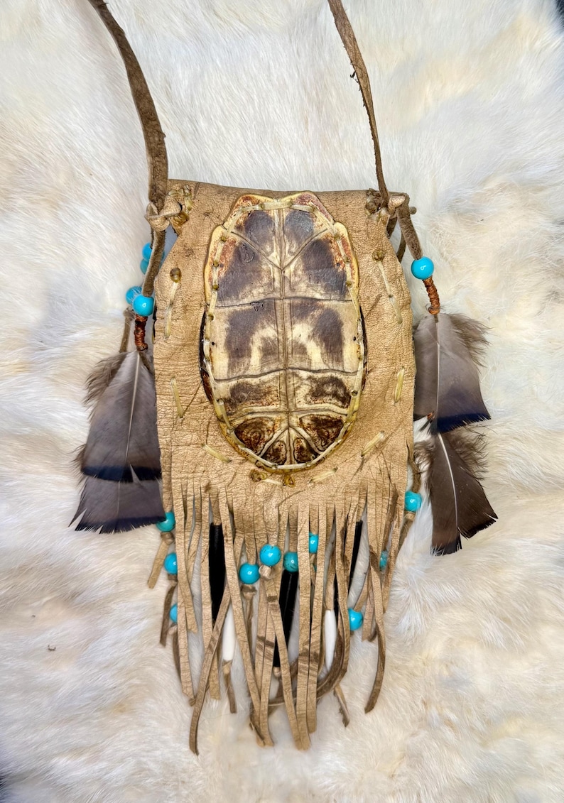 Primitive Pouch Turtle Shell Medicine Pouch – Hand-tanned Deer Hide Bag With Turquoise ...